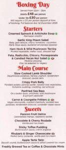 Boxing Day Menu 2026 The Hotel Victoria