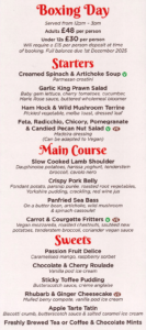 Boxing day Menu 2026 The Hotel Victoria